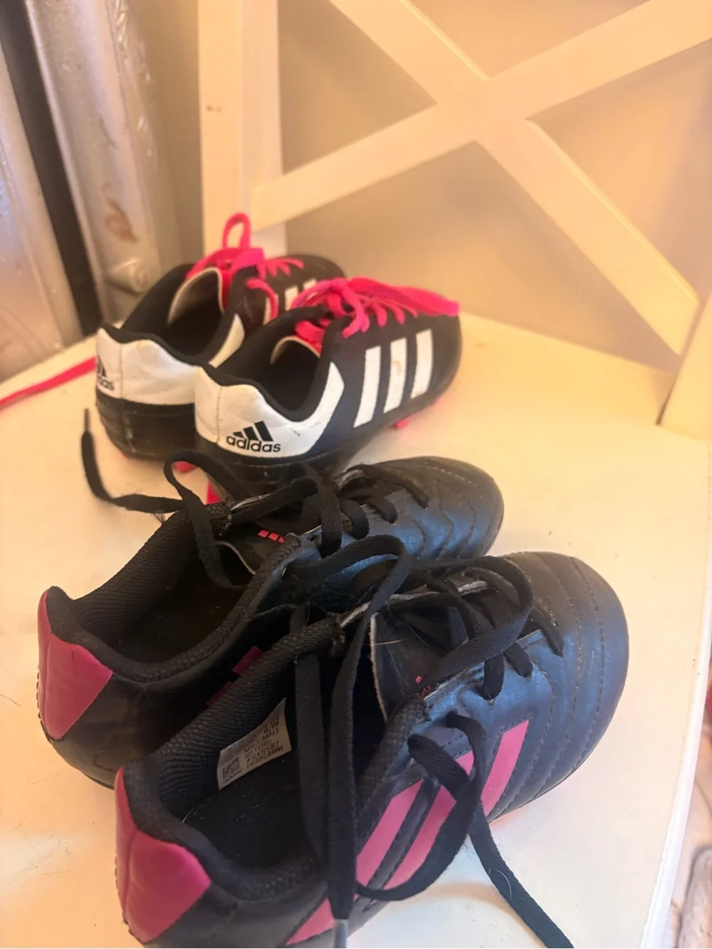 adidas Kids Black and Pink Soccer Sneakers